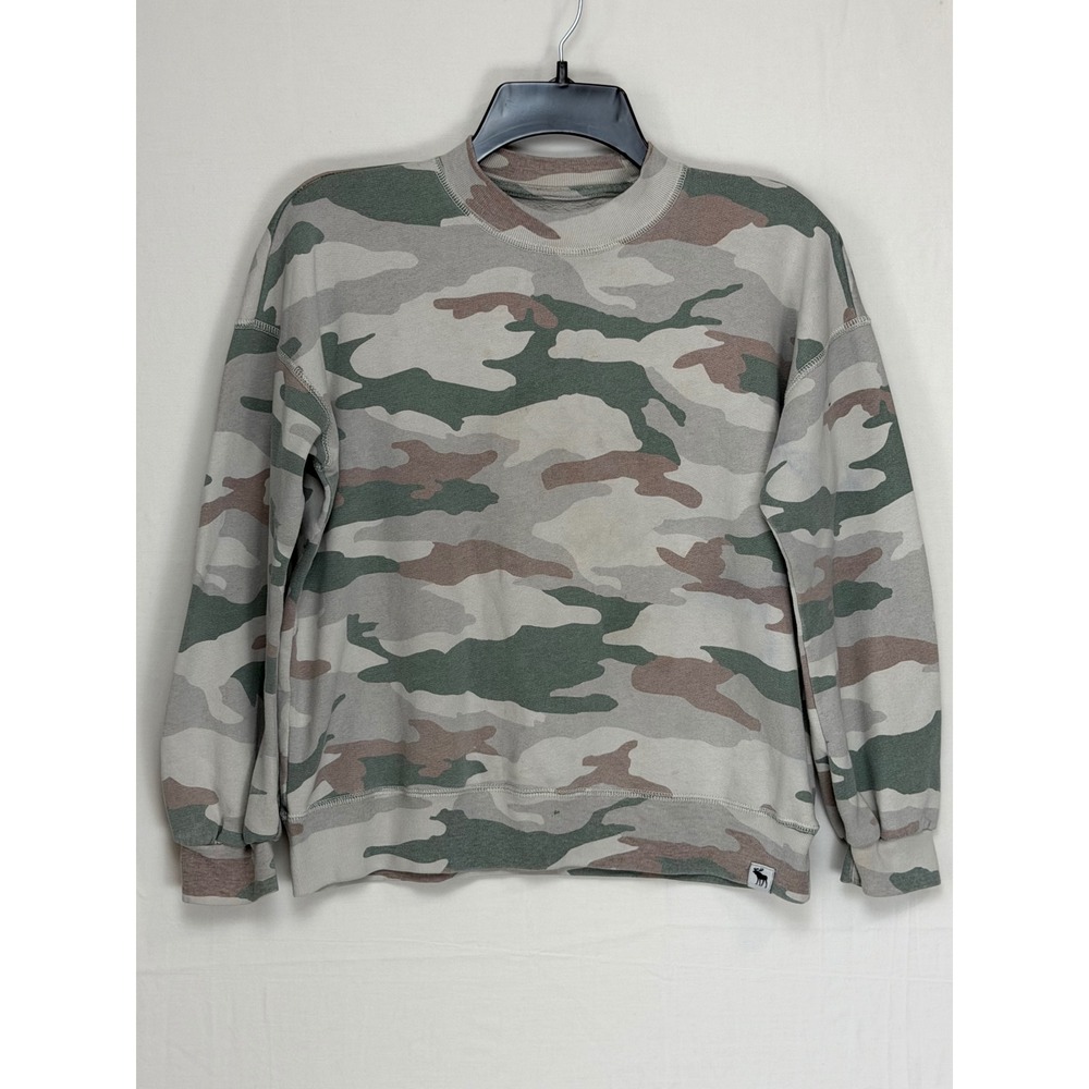 Abercrombie Kids Cotton Blend Sweatshirt 13/14 Green Camo Crew Neck Pullover